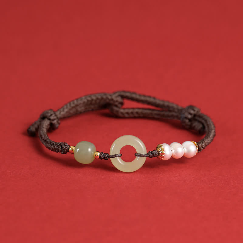 Buddha Stones Natuurlijke Hetian jade parel vredesgesp Armband - Donkerbruin - image 15