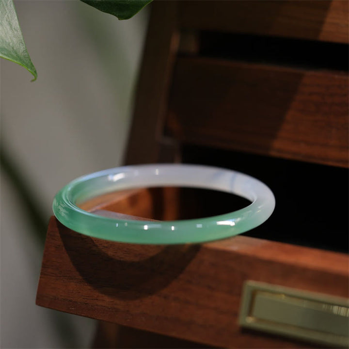 Buddha Stones Natuurlijke witte en groene chalcedoon Bangle positieve Manchetarmband - image 2