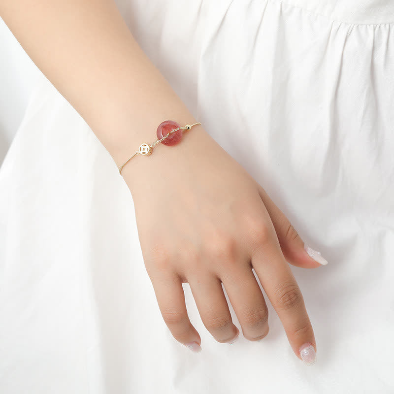 Buddha Stones Aardbeikwarts Vredesgesp Munt Liefde Armband - image 2