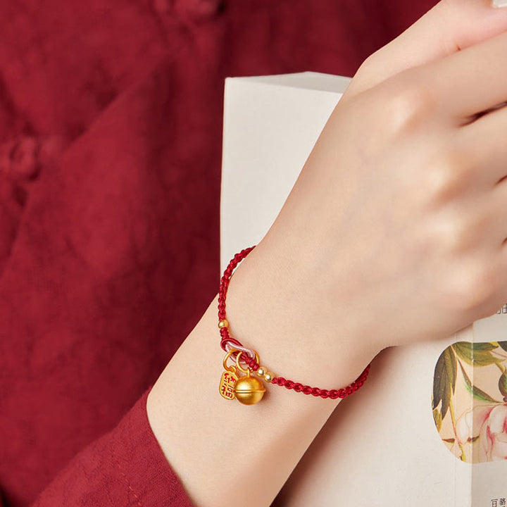 Buddha Stones Handgemaakte Fu-karakterhanger, geluksbel, rode Armband - image 3