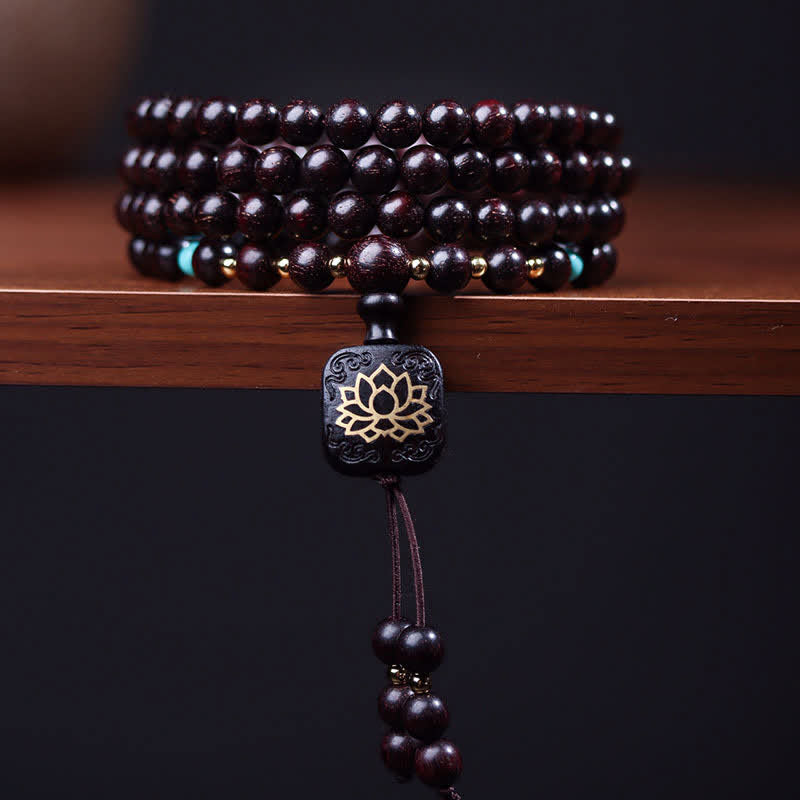 Buddha Stones 108 Mala kralen Tibetaanse kleine blad rode sandelhout lotus Armband - Kleinbladig rood sandelhout - image 0