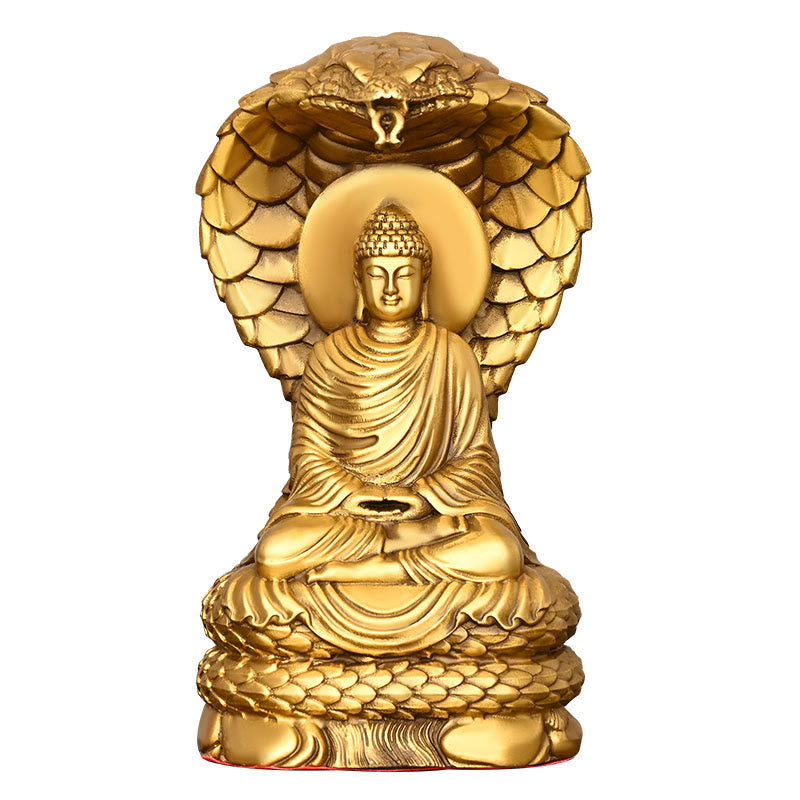 Buddha Stones Boeddha Shakyamuni Slangenbeeldje van koper, symbool van sereniteit, voor thuisdecoratie. - image 6
