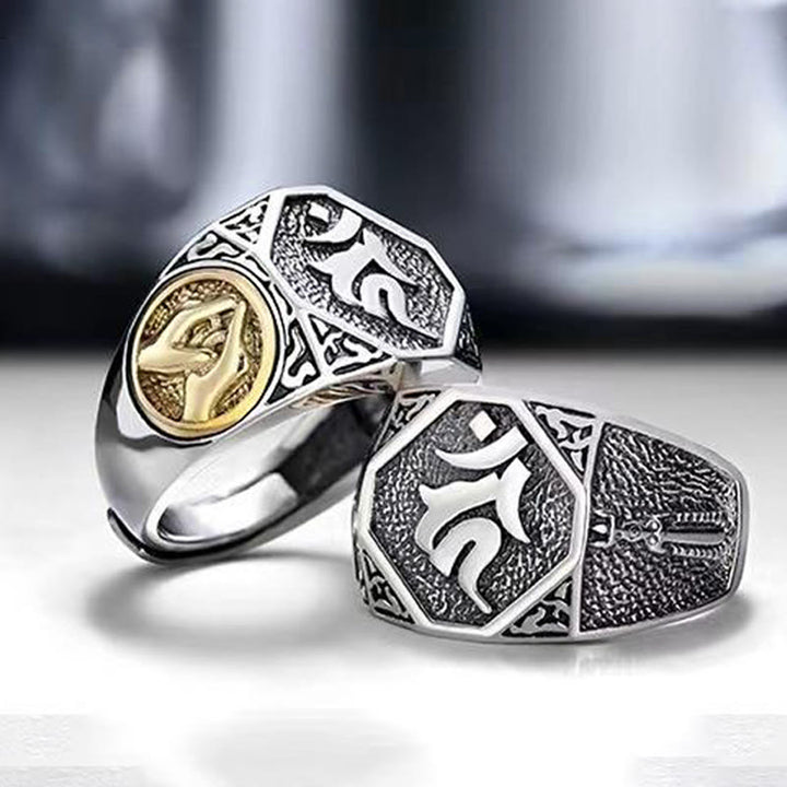 Buddha Stones Verstelbare Ring van 925 sterling zilver met gegraveerd Sanskriet-motief ter bescherming. - image 13
