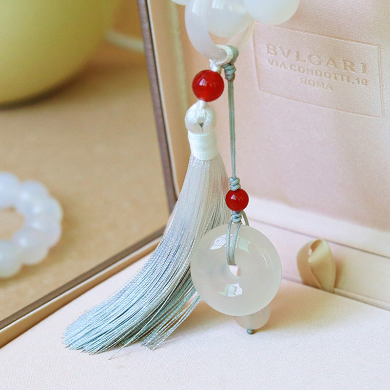 Buddha Stones Witte agaat, rode agaat, Pols Mala met kwastjes, Mala, autodecoratie - image 8