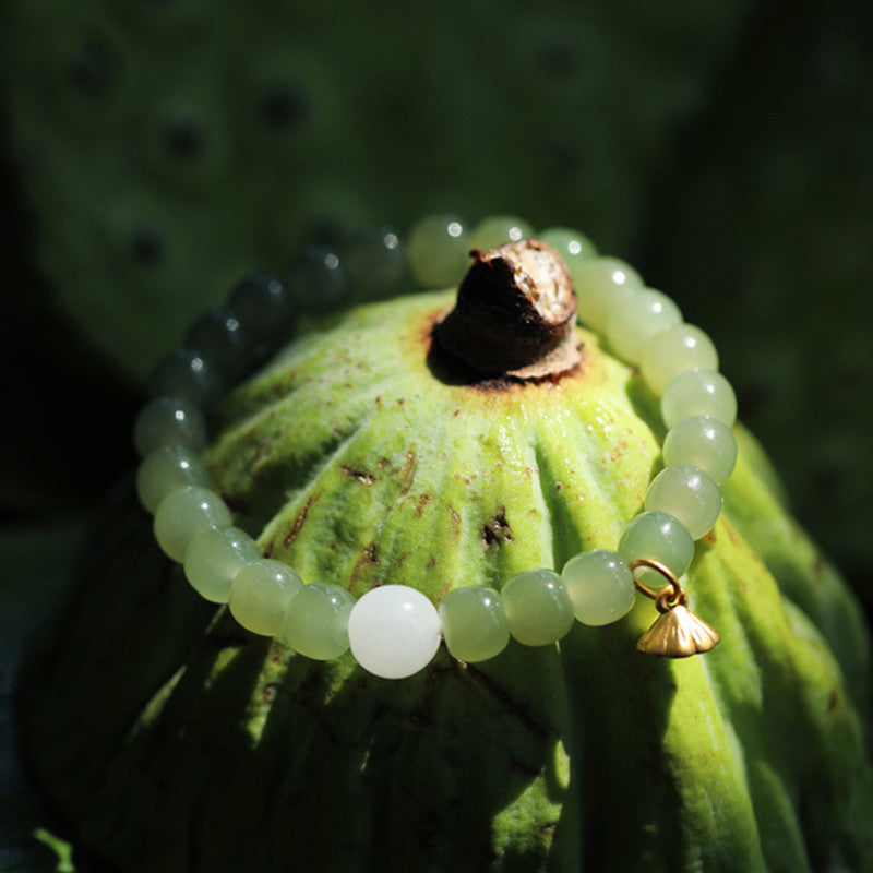 Buddha Stones Verstelbare Armband met jade lotusbloem en overvloed - image 1