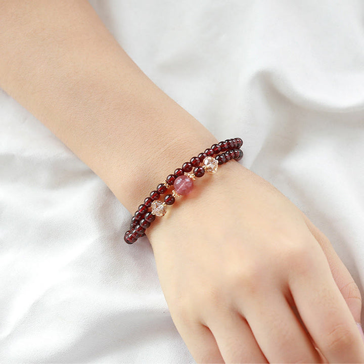 Buddha Stones 14K vergulde Armband met natuurlijke granaat en aardbeikwarts, dubbele wikkelconstructie - image 11