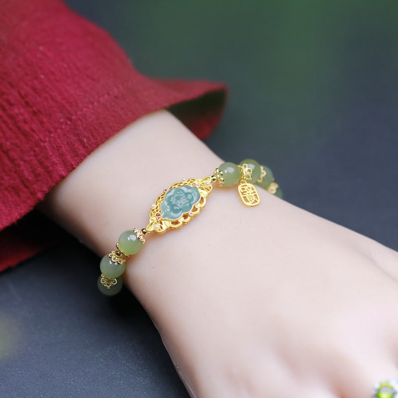 Buddha Stones 925 sterling zilveren, 14 karaats gouden, Hetian jade lotus Armband - image 2