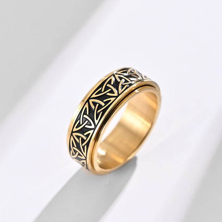 Buddha Stones Driehoekige knoop Triquetra titanium stalen draaibare Ring - image 5