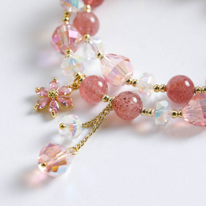 Buddha Stones Aardbeikwarts Zirkoon Bloem Helende Dubbele Armband - image 1