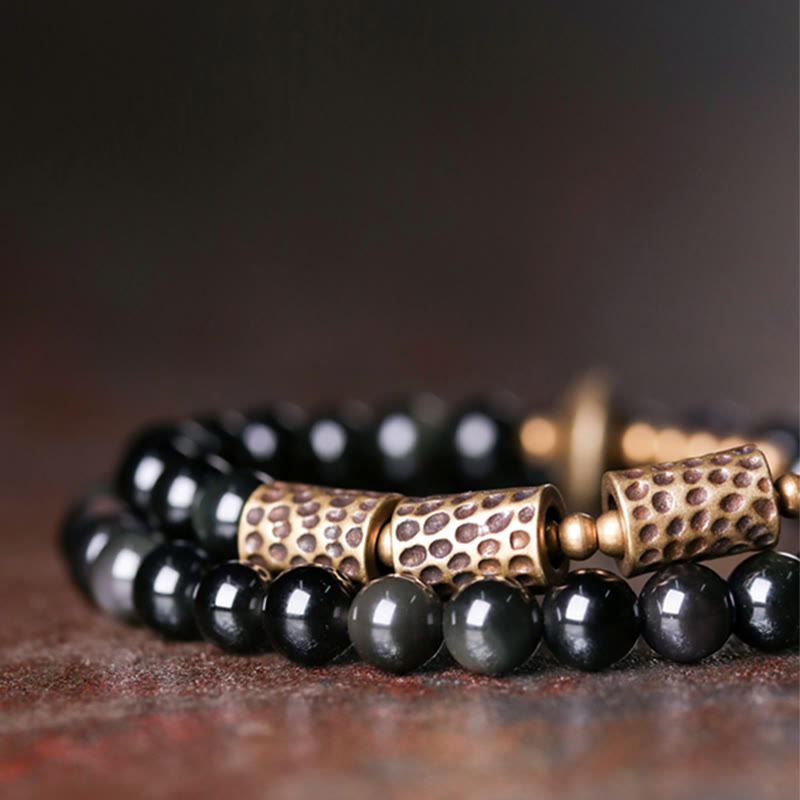 Buddha Stones Regenboog Obsidiaan Koperen Liefde Dubbele Armband - image 1