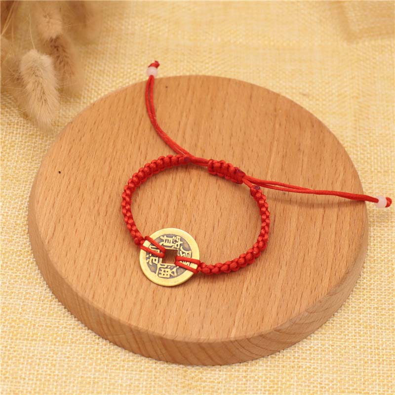 Buddha Stones Koperen munt geluksarmband met rood Armband - Koperen munt (Armband 14-20 Maat ) - image 3