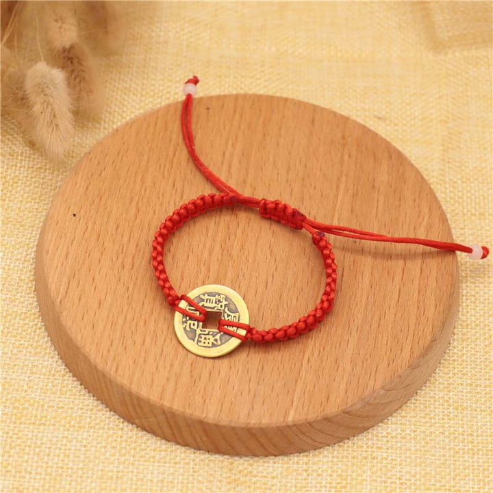 Buddha Stones Koperen munt geluksarmband met rood Armband - Koperen munt (Armband 14-20 Maat ) - image 3
