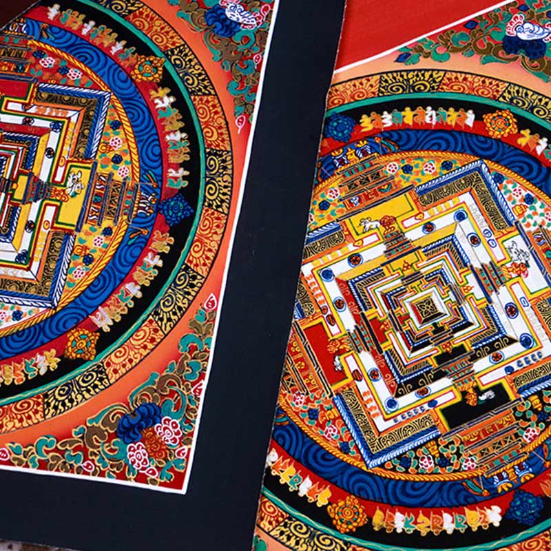 Buddha Stones Tibetaanse handgemaakte Thangka Mandala schilderij blind box met willekeurig kleurenpatroon - Mandala van 32 x 32 cm (willekeurig patroon) - image 0