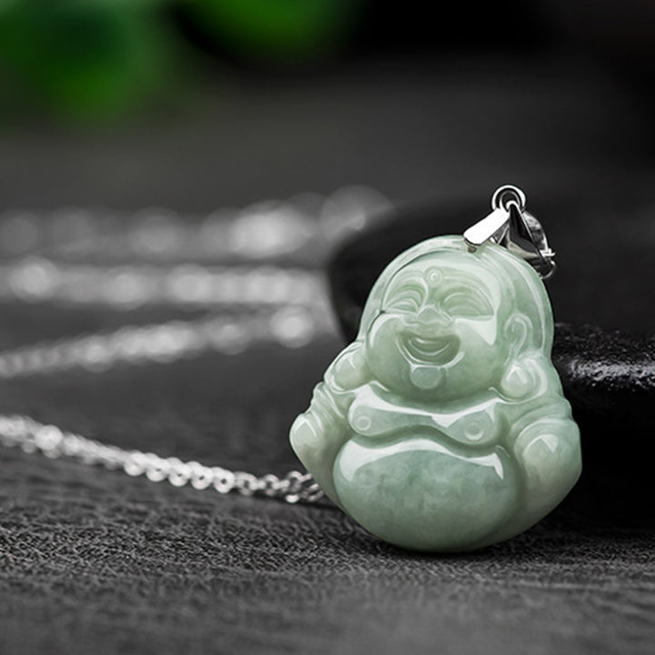 Buddha Stones Laughing Buddha Jade Blessing Titanium Steel Chain Ketting Pendant - image 5