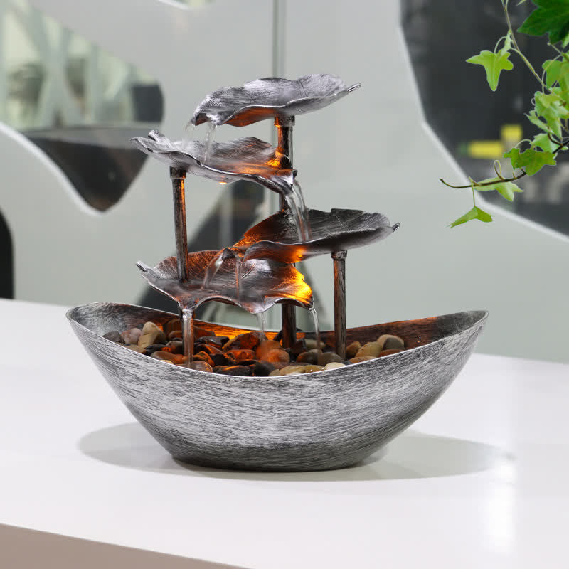 Buddha Stones Lotusbladvormige watervalfontein met LED-verlichting, tafeldecoratie voor thuis of op kantoor. - image 1