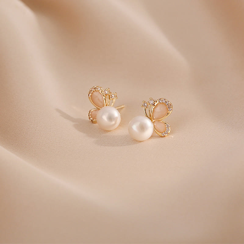 Buddha Stones Oorbellen met parels, vlinders en de tekst "Love Freedom", verguld met 18 karaats goud. - image 7