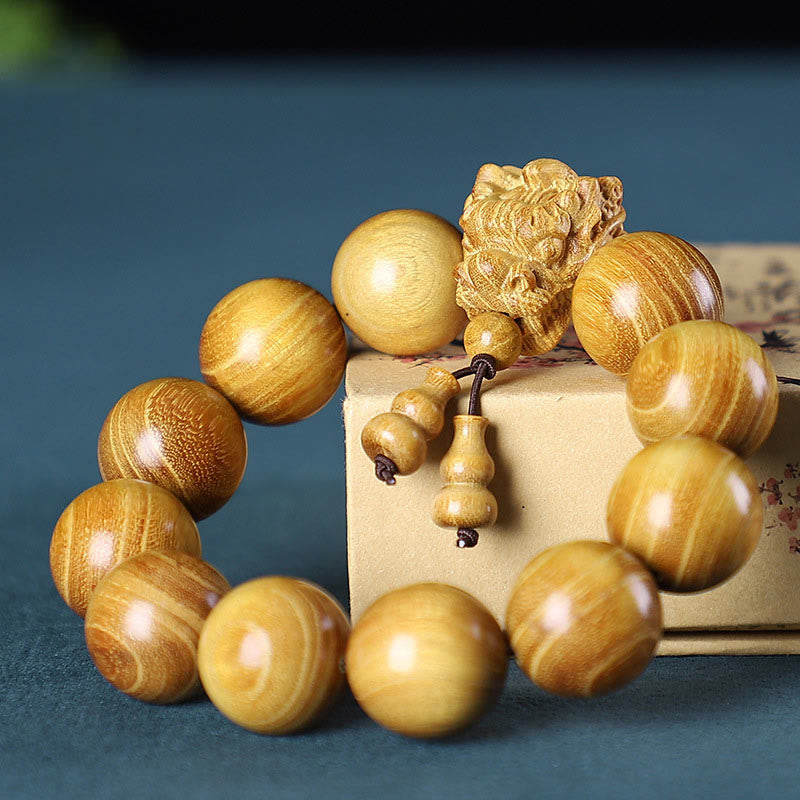 Buddha Stones Rozenhout, groene sandelhout, kleine bladeren, rode sandelhout, draak, gesneden Armband - Sandelhout - image 6