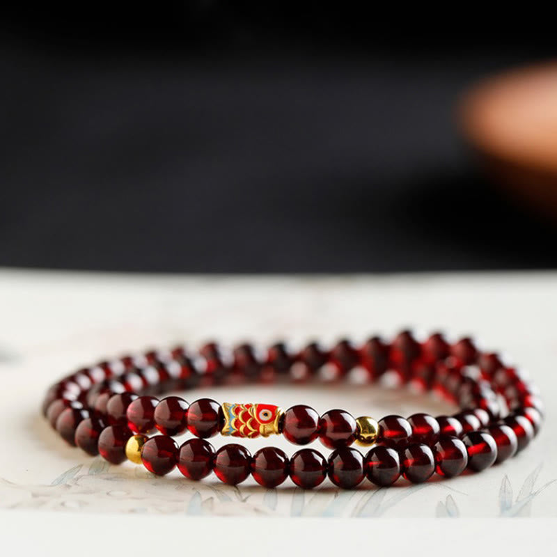 Buddha Stones 999 Gouden Koi Vis Armband met Natuurlijke Granaat - image 16