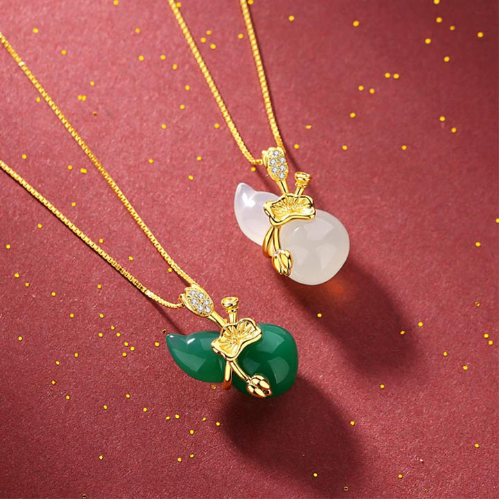Buddha Stones Cyan Jade Kalebas Lotusblad Hanger Ketting met Overvloed - image 2
