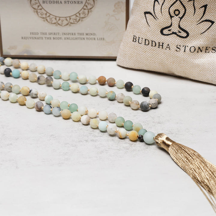 Buddha Stones Armband met kwastje van 108 amazonietkralen - image 4