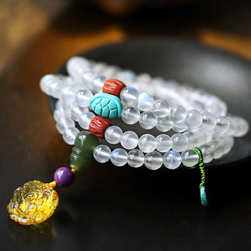 Buddha Stones 108 Mala kralen Maansteen Amber Lotus Turkoois Kristallen Helende Armband - image 1