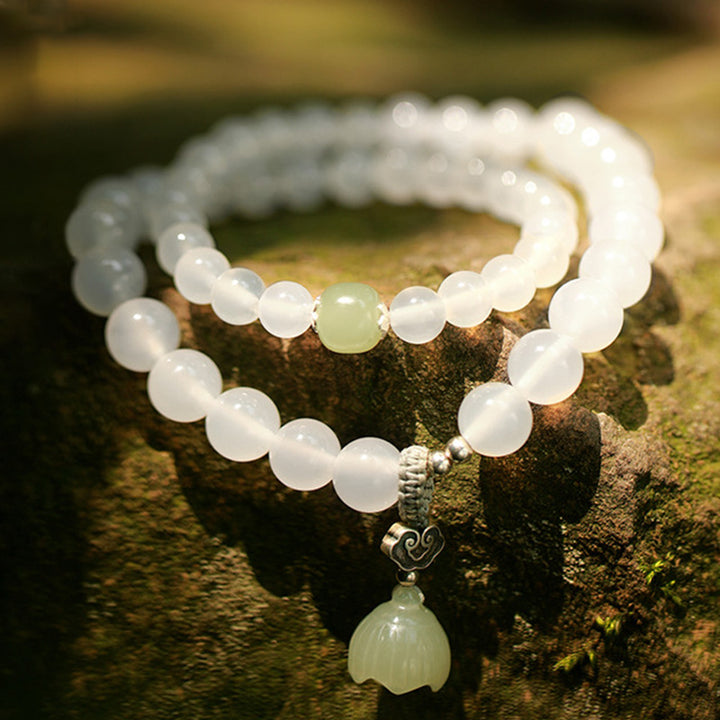 Buddha Stones Witte agaat jade lotus Armband - image 7