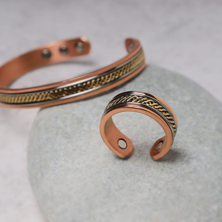 Buddha Stones Verstelbare Manchetarmband/ Bangle met Ring koperen balans - image 5