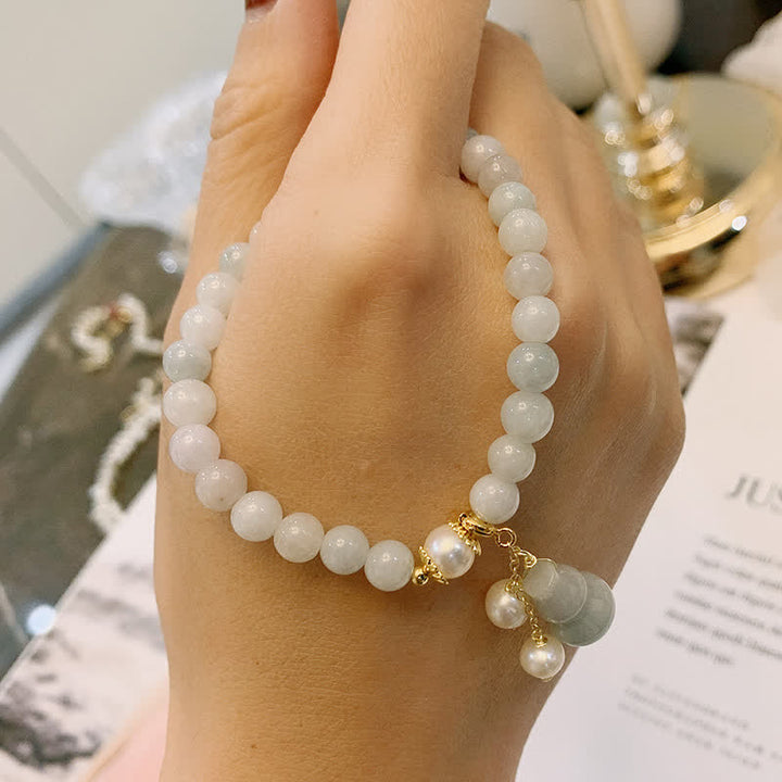 Buddha Stones Armband van natuurlijke jade, parel en kalebas voor voorspoed en geluk. - image 3