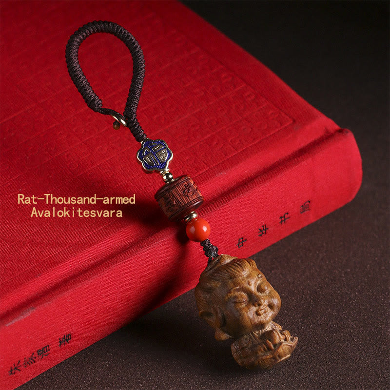 Chinese dierenriem geboorte Boeddha groene sandelhout Om Mani Padme Hum vrede sleutelhanger - Rat-Duizendarmige Avalokitesvara - image 1