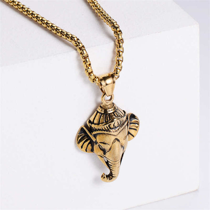 Buddha Stones Ganesh Ganpati Olifant Titanium Stalen Beschermende Hanger Ketting - Goud - image 0