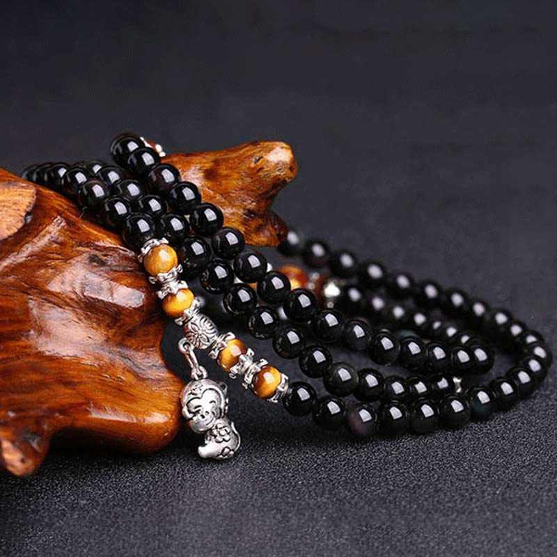 Chinese dierenriem 108 kralen zwarte obsidiaan tijgeroog Mala Armband - image 1