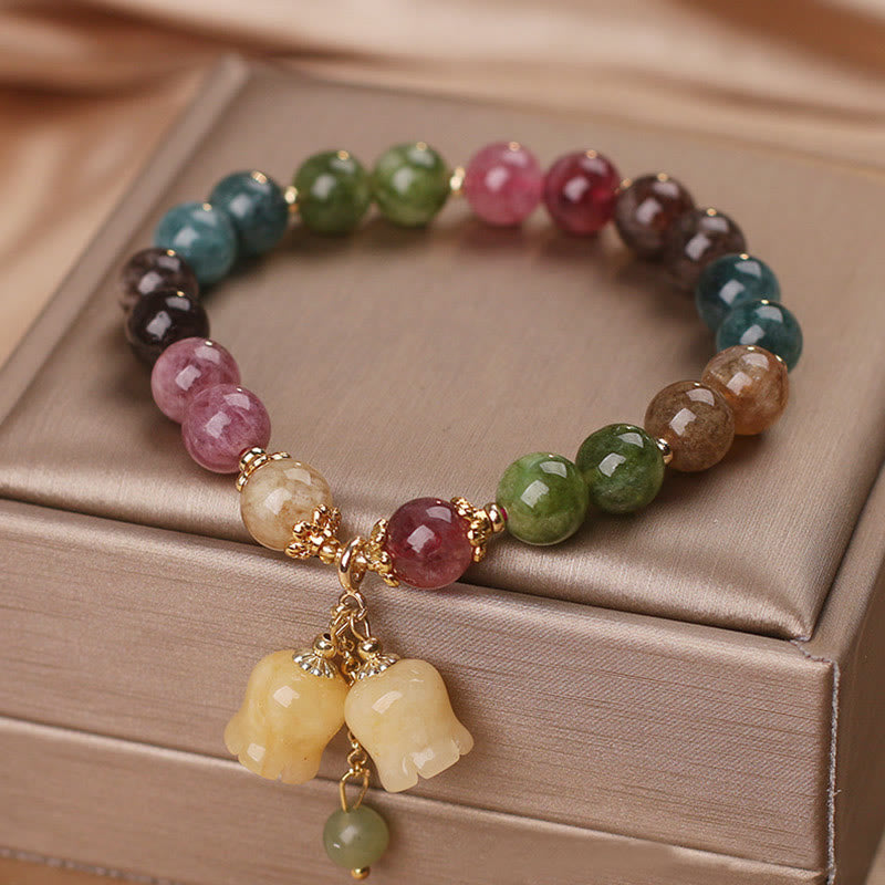 Buddha Stones Natuurlijke kleurrijke toermalijn bloemkralen Armband - image 4