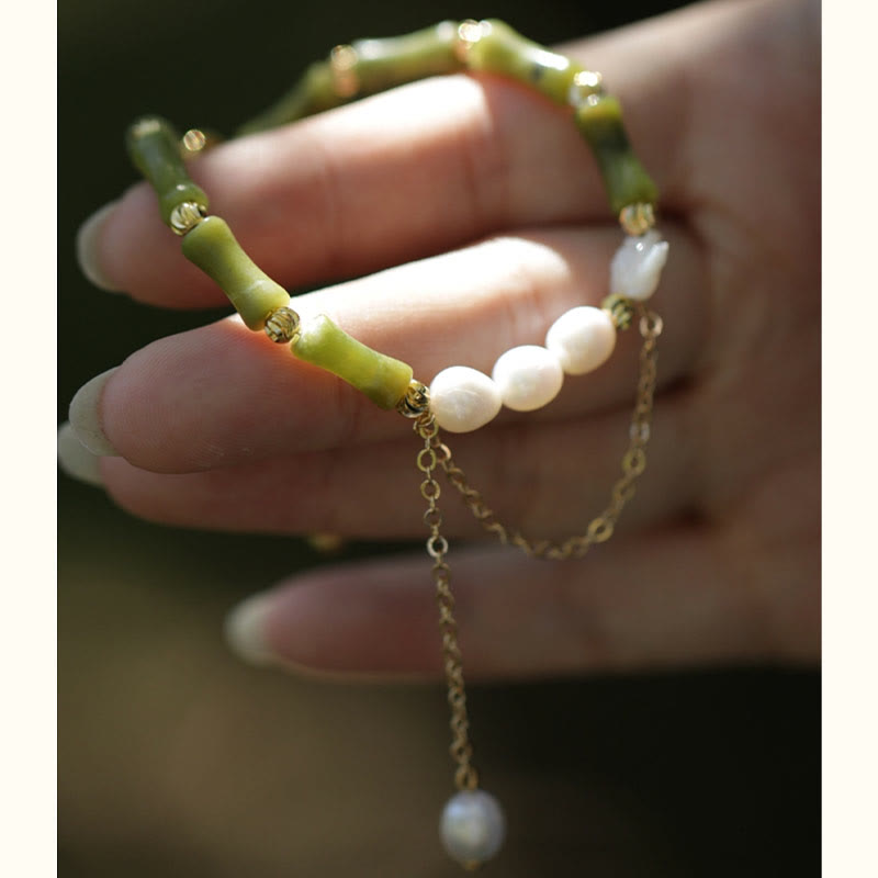 Buddha Stones Groene bamboe jade lelietje-van-de-dalen Armband voor welvaart - image 6