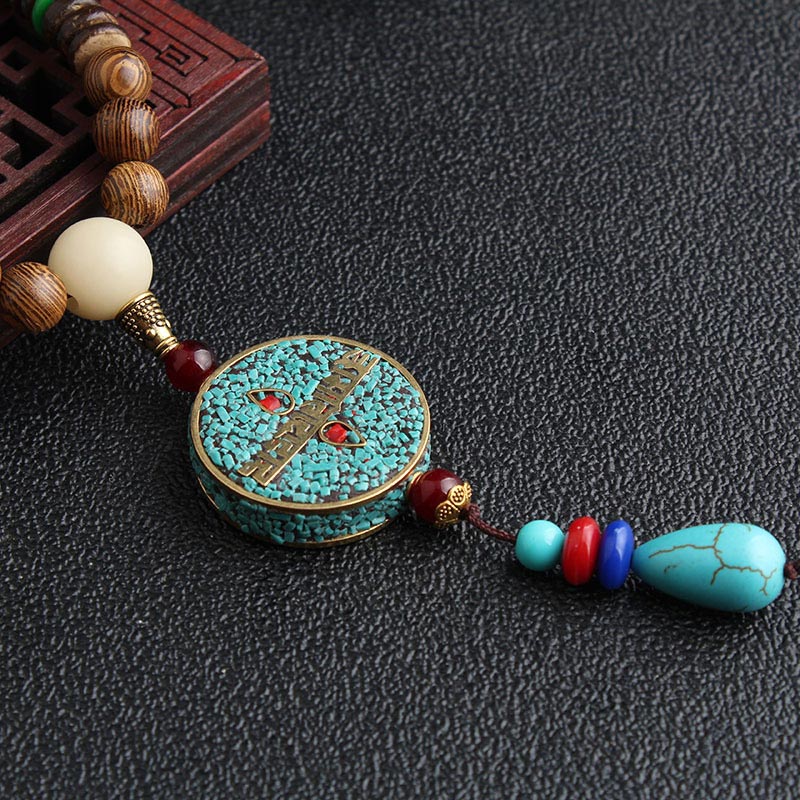 Buddha Stones Turkooizen Dzi-kralen Ketting meditatieketting van wengéhout - image 1