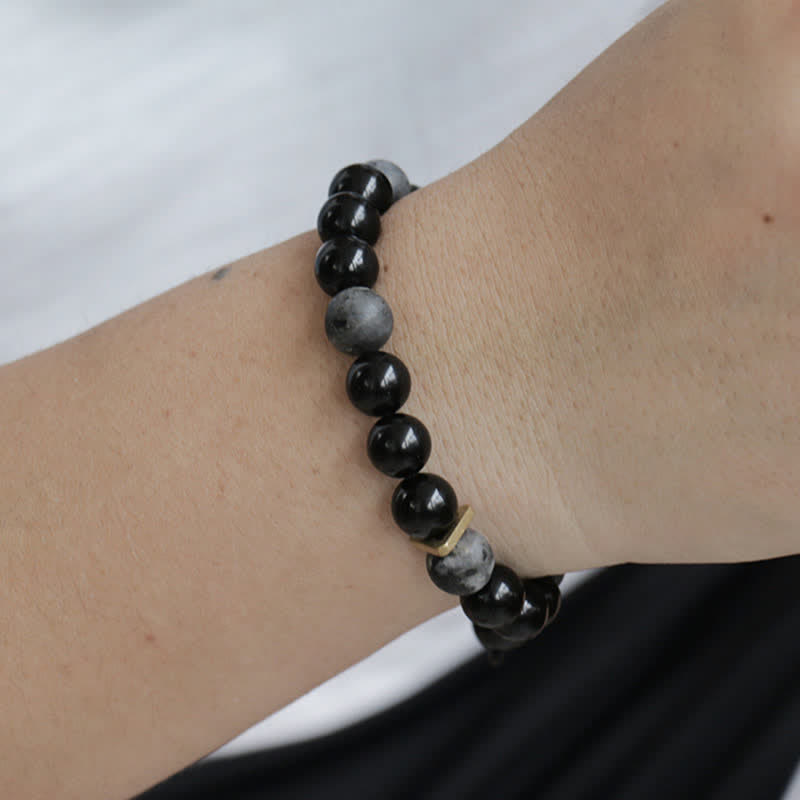 Buddha Stones Zwarte obsidiaan, zwarte glittersteen, Armband - image 9