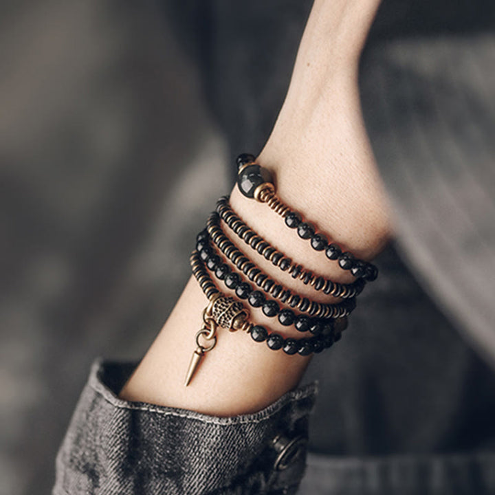 Buddha Stones Regenboog Obsidiaan Ebbenhout Koper Positieve Meerlaagse Armband - image 12