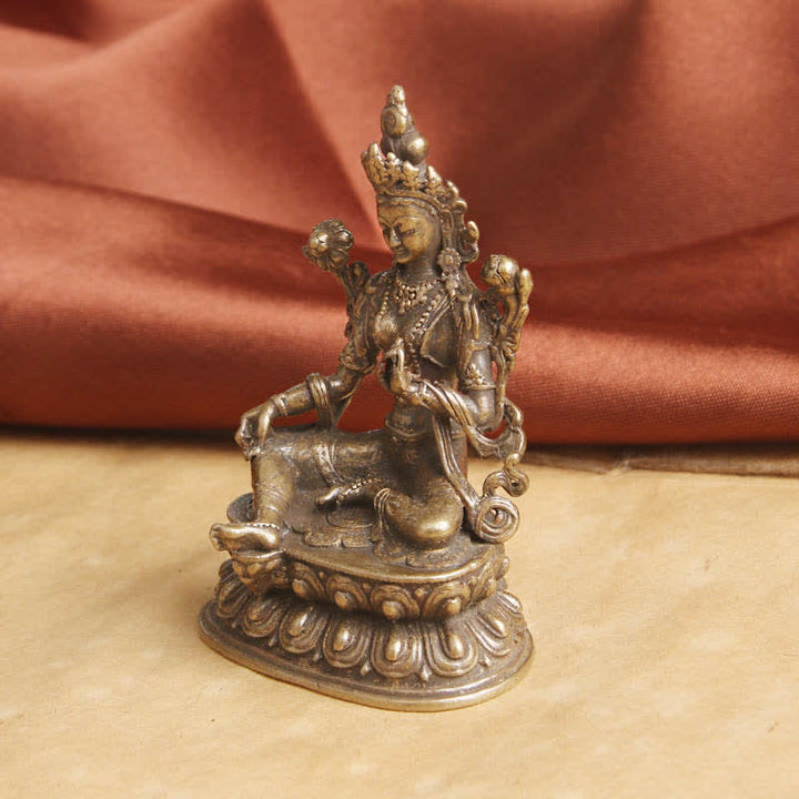 Buddha Stones Bodhisattva Groene Tara Kalme Hoop Koperen Beeld Decoratie - image 4