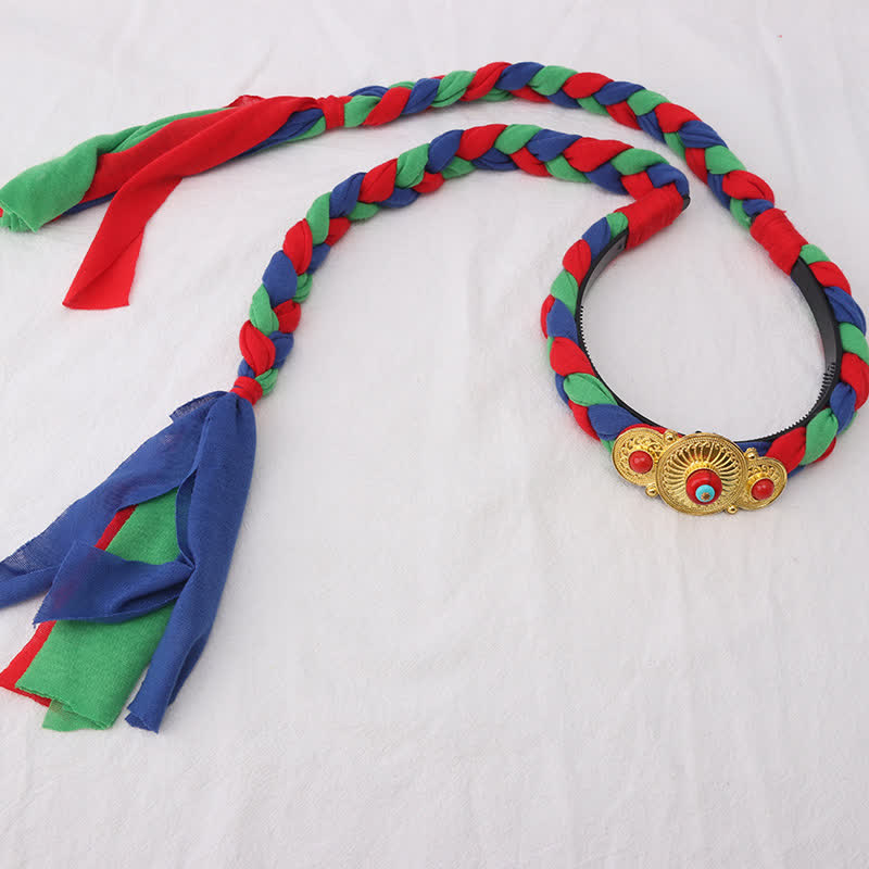 Tibetaanse kleurrijke kwastjes als haarversiering en haaraccessoires. - Blauw - Drie kralen - image 2