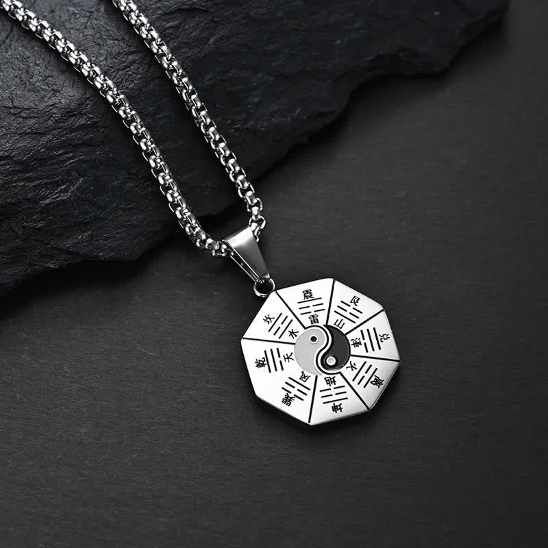 Buddha Stones Bagua Yin Yang Balans Ketting van titaniumstaal - Zilver - image 5