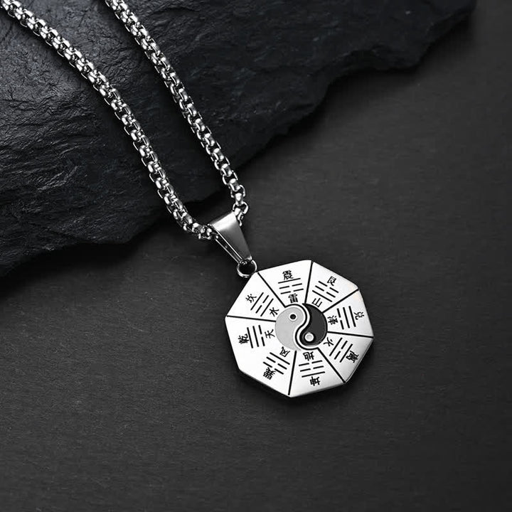 Buddha Stones Bagua Yin Yang Balans Ketting van titaniumstaal - Zilver - image 5