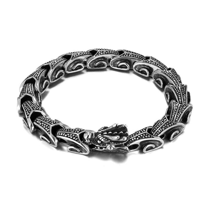 Buddha Stones Bangle-armband van titaniumstaal met geluksmotief - DRAAK (Geluk ♥ Kracht) - image 0