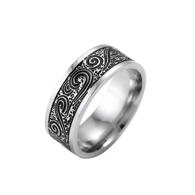 Buddha Stones Vintage Wave Gelukbrengende Wolken Gegraveerd Patroon Titanium Stalen Ring - image 4