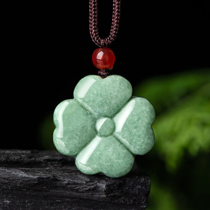Buddha Stones Natuurlijke gelukshanger van jade met klavertje vier, symbool van voorspoed. - Jade (Welvaart♥Overvloed) - image 0