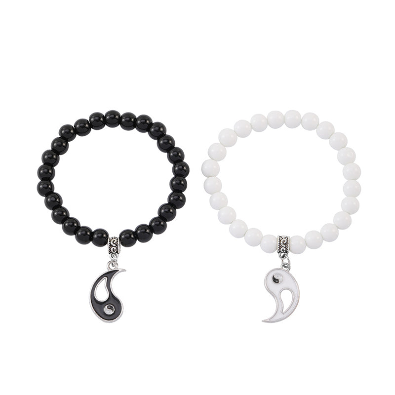 Buddha Stones 2 stuks zwarte onyx en witte turkooizen kralen Yin Yang Armband voor stellen - Liefdespatroon Yin Yang - image 5