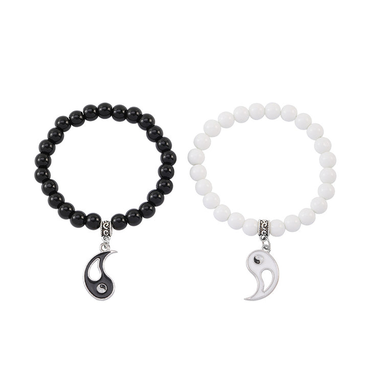 Buddha Stones 2 stuks zwarte onyx en witte turkooizen kralen Yin Yang Armband voor stellen - Liefdespatroon Yin Yang - image 5