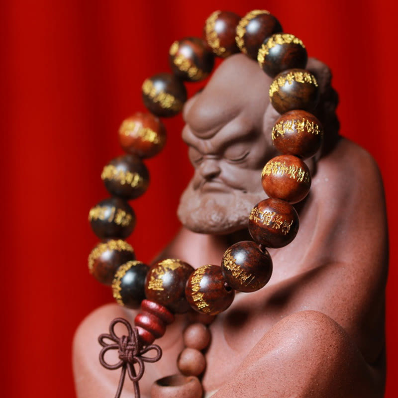 Buddha Stones Tibetaanse rozenhouten Armband met gravure van de Hartsoetra, symbool van genezing. - image 6