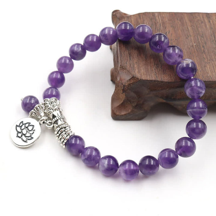 Buddha Stones Amethist kristallen lotus helende balans Armband - image 4
