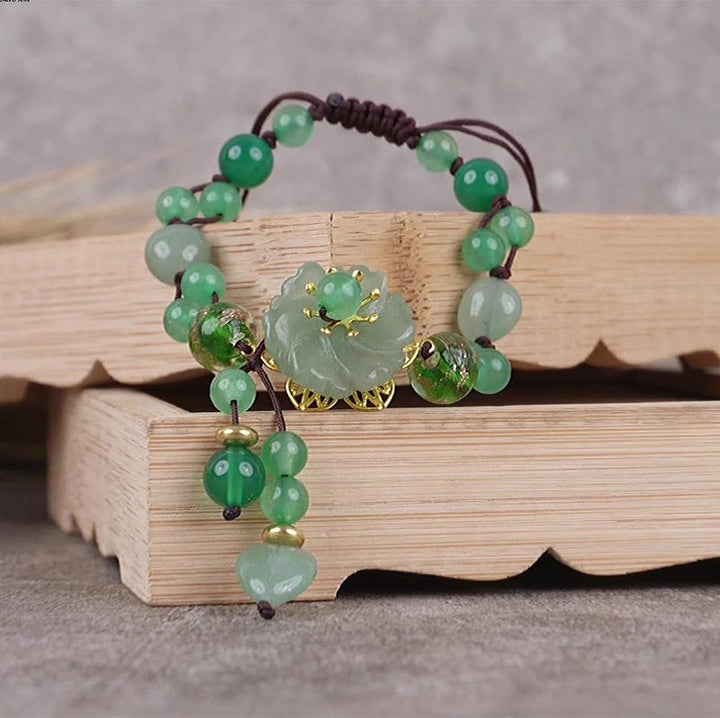 Buddha Stones Natuurlijke groene jade Armband met bungelende bloem - image 10