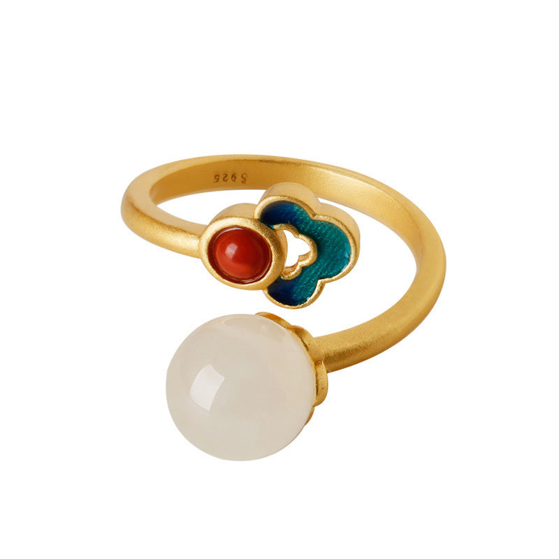 Witte jade Ring met wolkmotief. - image 11