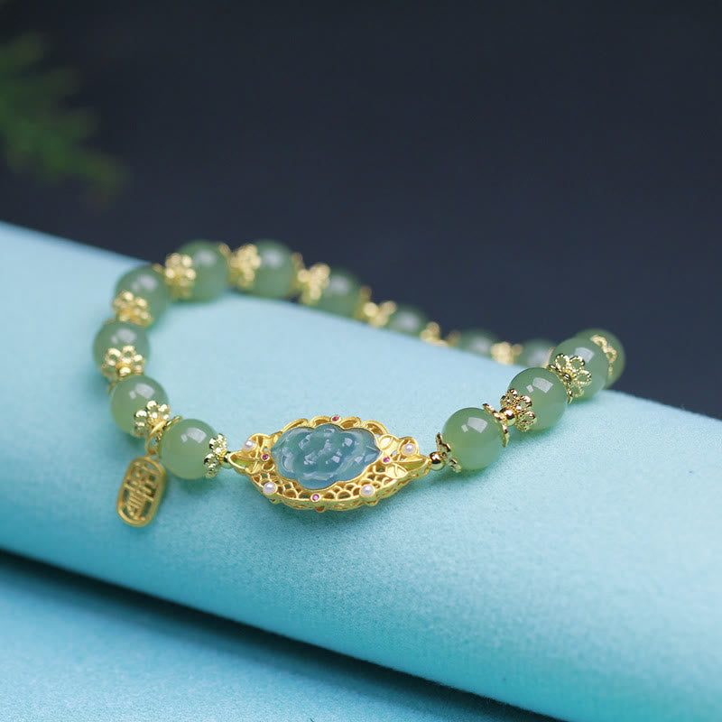 Buddha Stones 925 sterling zilveren, 14 karaats gouden, Hetian jade lotus Armband - image 1